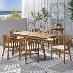 Christopher Knight Home Tamaron Ensemble de salle à manger d'extérieur extensible 7 pièces en bois d'acacia avec coussins, teck et crème