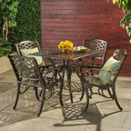 Christopher Knight Home Bogota Set da pranzo da esterno in alluminio pressofuso a 5 pezzi con foro per ombrellone
