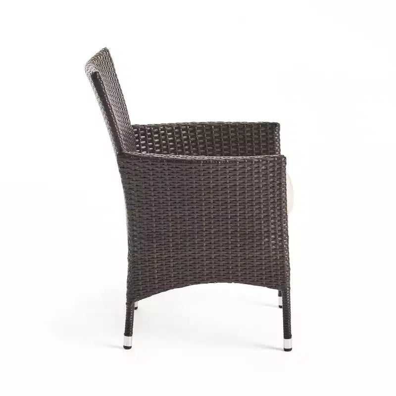 GDFStudio Plauche Set da Pranzo da Esterno in Rattan e Legno di Acacia, 7 Pezzi con Cuscino, Teak/Marrone Multicolore/Beige