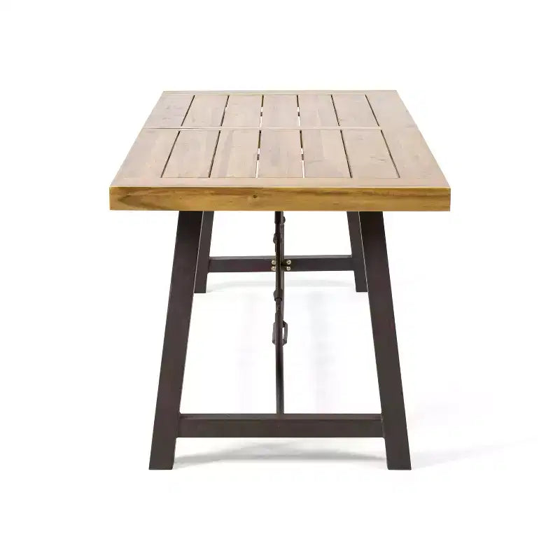 GDFStudio Plauche Set da Pranzo da Esterno in Rattan e Legno di Acacia, 7 Pezzi con Cuscino, Teak/Marrone Multicolore/Beige
