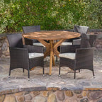 Christopher Knight Home Carroll Set da pranzo da esterno 5 pezzi in vimini e legno di acacia con cuscini