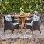Christopher Knight Home Carroll Outdoor Wicker and Acacia Wood 5 Piece Dining Set with Cushion