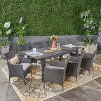 GDFStudio Aloha Set da Pranzo Espandibile da Esterno a 9 Pezzi in Legno di Acacia e Vimini, Grigio Chiaro/Grigio