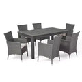 GDFStudio Aloha Set da Pranzo Espandibile da Esterno a 7 Pezzi in Legno di Acacia e Vimini