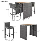 Set da bar da esterno Whisen a 5 pezzi in vimini di rattan PE con tavolo pieghevole e cuscini