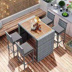 Set da bar da esterno Whisen a 5 pezzi in vimini di rattan PE con tavolo pieghevole e cuscini