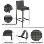 Set da bar da esterno Whisen a 5 pezzi in vimini di rattan PE con tavolo pieghevole e cuscini