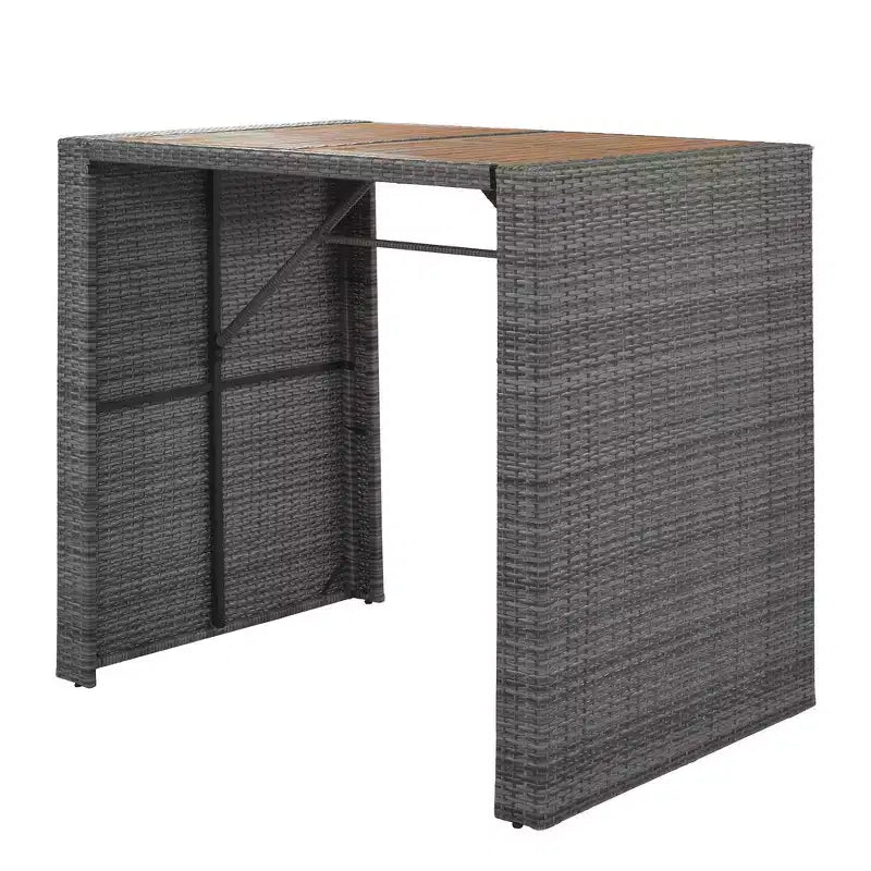 Set da bar da esterno Whisen a 5 pezzi in vimini di rattan PE con tavolo pieghevole e cuscini