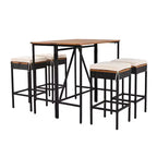 Set da bar da esterno Whisen a 5 pezzi in vimini di rattan PE con tavolo pieghevole e cuscini