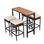 Set da bar da esterno Whisen a 5 pezzi in vimini di rattan PE con tavolo pieghevole e cuscini