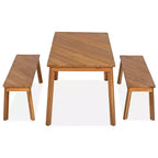Set da pranzo Whisen in legno per esterni con 2 panche, tavolo da picnic in legno di acacia per patio, portico, giardino - Naturale