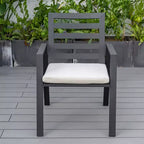 LeisureMod Chelsea Set da Pranzo da Giardino 5 Pezzi, Tavolo da Pranzo Rotondo in Alluminio da 48 pollici e 4 Sedie da Pranzo con Braccioli
