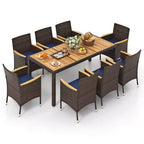 Costway Set da Pranzo da Esterno da 9 Pezzi con Tavolo in Legno di Acacia Set da Pranzo da Patio per 8 Persone Blu Scuro/Beige