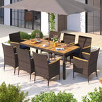 Costway Set da Pranzo da Esterno da 9 Pezzi con Tavolo in Legno di Acacia Set da Pranzo da Patio per 8 Persone Blu Scuro/Beige
