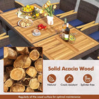 Costway Set da Pranzo da Esterno da 9 Pezzi con Tavolo in Legno di Acacia Set da Pranzo da Patio per 8 Persone Blu Scuro/Beige