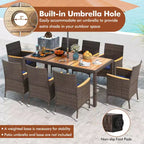 Costway Set da Pranzo da Esterno da 9 Pezzi con Tavolo in Legno di Acacia Set da Pranzo da Patio per 8 Persone Blu Scuro/Beige