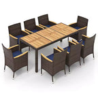 Costway Set da Pranzo da Esterno da 9 Pezzi con Tavolo in Legno di Acacia Set da Pranzo da Patio per 8 Persone Blu Scuro/Beige