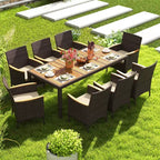 Costway Set da Pranzo da Esterno da 9 Pezzi con Tavolo in Legno di Acacia Set da Pranzo da Patio per 8 Persone Blu Scuro/Beige