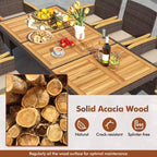 Costway Set da Pranzo da Esterno da 9 Pezzi con Tavolo in Legno di Acacia Set da Pranzo da Patio per 8 Persone Blu Scuro/Beige