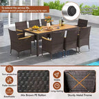Costway Set da Pranzo da Esterno da 9 Pezzi con Tavolo in Legno di Acacia Set da Pranzo da Patio per 8 Persone Blu Scuro/Beige