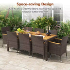 Costway Set da Pranzo da Esterno da 9 Pezzi con Tavolo in Legno di Acacia Set da Pranzo da Patio per 8 Persone Blu Scuro/Beige