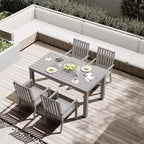 Heynemo Set da pranzo da esterno 5 pezzi, tavolo da pranzo da esterno in alluminio con 4 sedie e cuscini rimovibili per prato, giardino, cortile