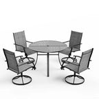 Set da pranzo da esterno EROMMY 5 pezzi, set tavolo e sedie da esterno per 4 persone, 4 sedie girevoli, 1 tavolo rotondo in ferro con foro regolabile per ombrellone