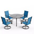 Set da pranzo da esterno EROMMY 5 pezzi, set tavolo e sedie da esterno per 4 persone, 4 sedie girevoli, 1 tavolo rotondo in ferro con foro regolabile per ombrellone
