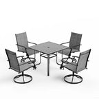EROMMY Set da Pranzo da Esterno a 5 Pezzi, Tavolo e Sedie da Esterno per 4 Persone, 4 Sedie Girevoli, 1 Tavolo Quadrato in Ferro, Set di Mobili da Giardino per Terrazzo