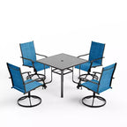 EROMMY Set da Pranzo da Esterno a 5 Pezzi, Tavolo e Sedie da Esterno per 4 Persone, 4 Sedie Girevoli, 1 Tavolo Quadrato in Ferro, Set di Mobili da Giardino per Terrazzo