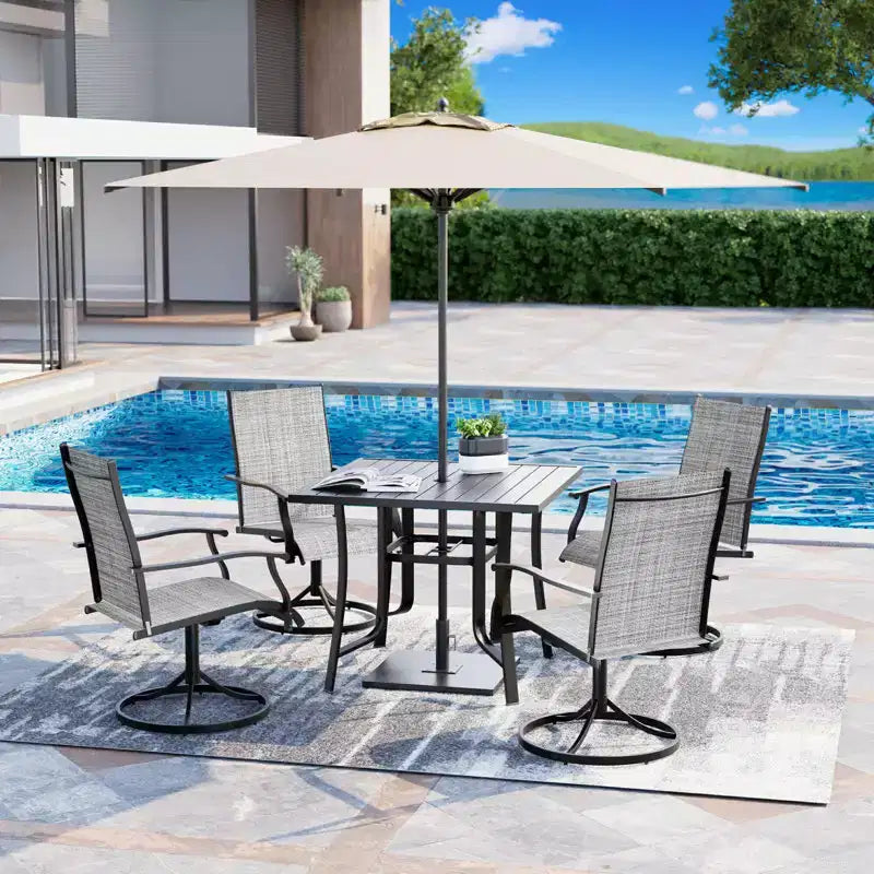 Ensemble de salle à manger EROMMY 5 pièces pour terrasse, ensemble table et chaises de jardin pour 4, 4 chaises pivotantes, 1 table carrée en fer, mobilier de patio pour terrasse