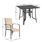 EROMMY Set da Pranzo da Giardino 5 Pezzi, Tavolo da Esterno e Sedie per 4 Persone, 4 Sedie in Textilene, 1 Tavolo Quadrato in Ferro, Set di Mobili per Esterni per Terrazzo