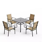 EROMMY Set da Pranzo da Giardino 5 Pezzi, Tavolo da Esterno e Sedie per 4 Persone, 4 Sedie in Textilene, 1 Tavolo Quadrato in Ferro, Set di Mobili per Esterni per Terrazzo
