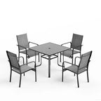 EROMMY Set da Pranzo da Giardino 5 Pezzi, Tavolo da Esterno e Sedie per 4 Persone, 4 Sedie in Textilene, 1 Tavolo Quadrato in Ferro, Set di Mobili per Esterni per Terrazzo