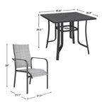 EROMMY Set da Pranzo da Giardino 5 Pezzi, Tavolo da Esterno e Sedie per 4 Persone, 4 Sedie in Textilene, 1 Tavolo Quadrato in Ferro, Set di Mobili per Esterni per Terrazzo