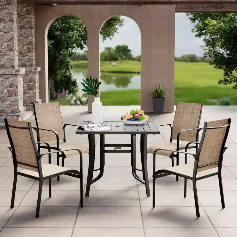 EROMMY 5 Piece Patio Dining Set, Outdoor Dining Table And Chairs Set For 4, 4 Textilene Chairs, 1 Iron Square Table, Patio Furniture Set For Deck
