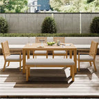 Heynemo Set da pranzo da 6 pezzi per esterni, tavolo da pranzo in alluminio con 4 sedie e panca, set di mobili da pranzo per patio con cuscini rimovibili