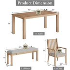 Heynemo Set da pranzo da 6 pezzi per esterni, tavolo da pranzo in alluminio con 4 sedie e panca, set di mobili da pranzo per patio con cuscini rimovibili