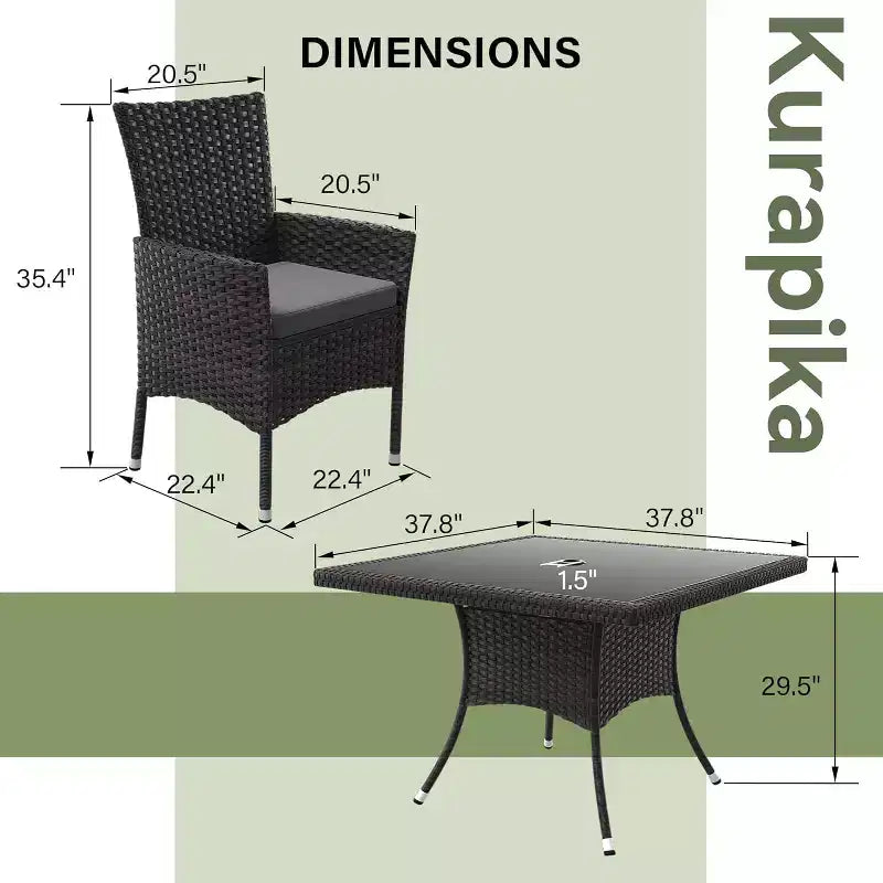 ALAULM Set di Mobili da Giardino per Esterni, Set Tavolo e Sedie da Pranzo in Rattan Intrecciato per Patio, Tavolo Quadrato con Piano in Vetro Temperato e Set Ombrellone