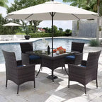 ALAULM Set di Mobili da Giardino per Esterni, Set Tavolo e Sedie da Pranzo in Rattan Intrecciato per Patio, Tavolo Quadrato con Piano in Vetro Temperato e Set Ombrellone