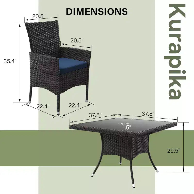 ALAULM Set di Mobili da Giardino per Esterni, Set Tavolo e Sedie da Pranzo in Rattan Intrecciato per Patio, Tavolo Quadrato con Piano in Vetro Temperato e Set Ombrellone