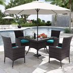 ALAULM Set di Mobili da Giardino per Esterni, Set Tavolo e Sedie da Pranzo in Rattan Intrecciato per Patio, Tavolo Quadrato con Piano in Vetro Temperato e Set Ombrellone