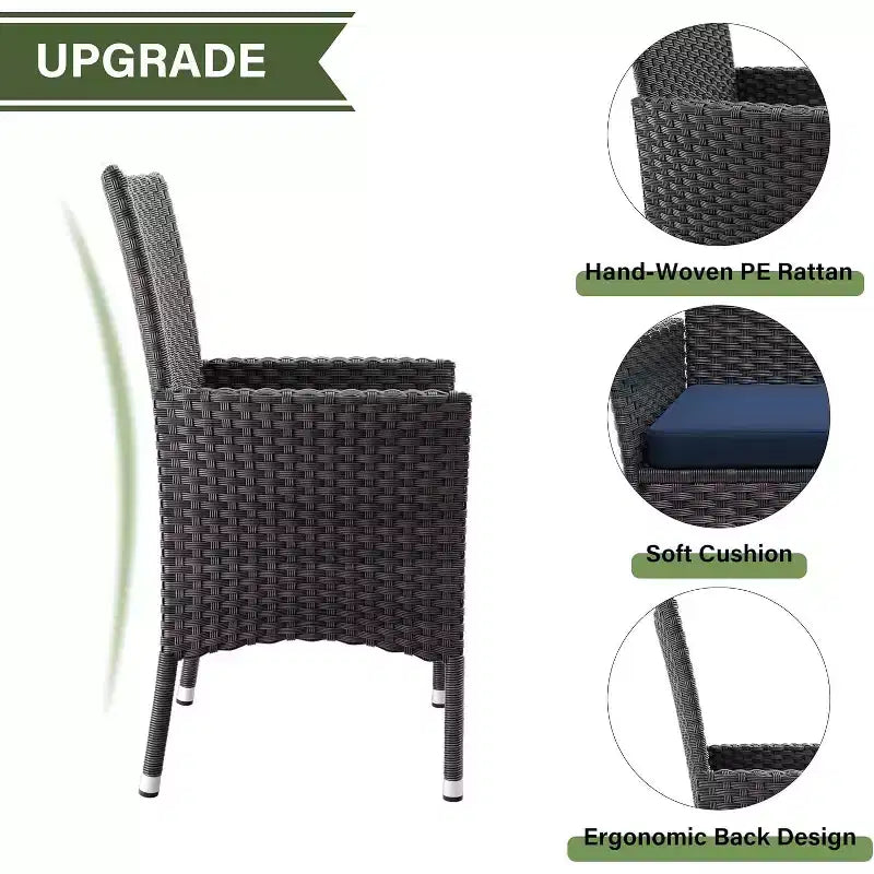 ALAULM Set di Mobili da Giardino per Esterni, Set Tavolo e Sedie da Pranzo in Rattan Intrecciato per Patio, Tavolo Quadrato con Piano in Vetro Temperato e Set Ombrellone