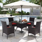 ALAULM Set di Mobili da Giardino per Esterni, Set Tavolo e Sedie da Pranzo in Rattan Intrecciato per Patio, Tavolo Quadrato con Piano in Vetro Temperato e Set Ombrellone