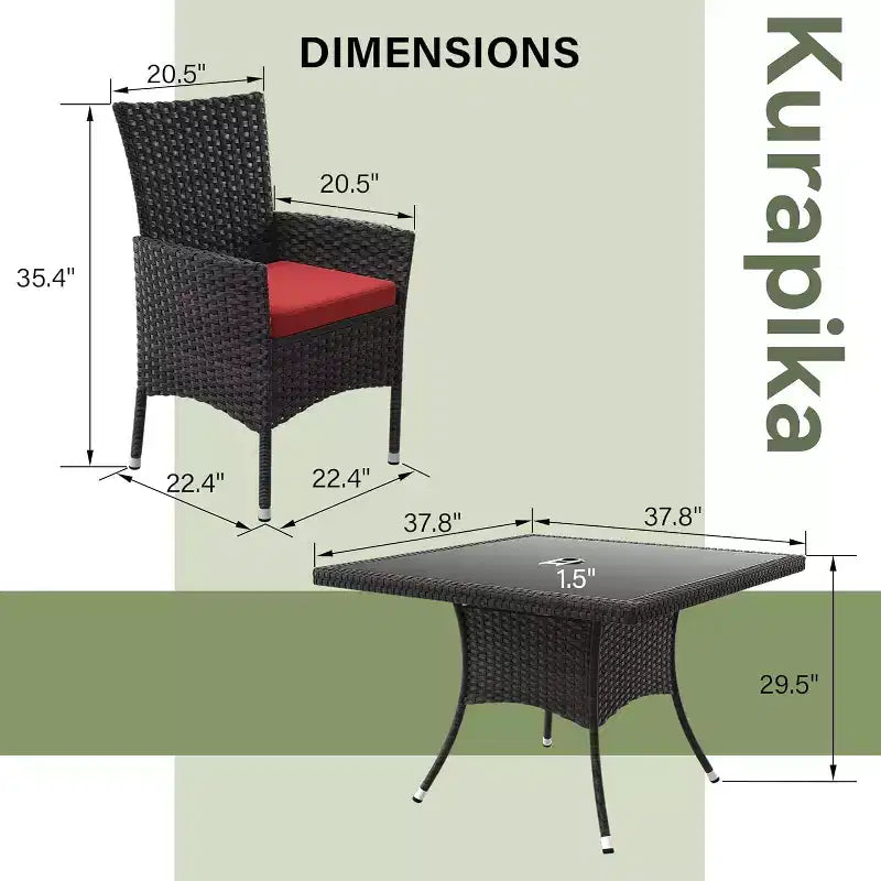 ALAULM Set di Mobili da Giardino per Esterni, Set Tavolo e Sedie da Pranzo in Rattan Intrecciato per Patio, Tavolo Quadrato con Piano in Vetro Temperato e Set Ombrellone