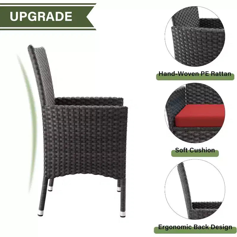 ALAULM Set di Mobili da Giardino per Esterni, Set Tavolo e Sedie da Pranzo in Rattan Intrecciato per Patio, Tavolo Quadrato con Piano in Vetro Temperato e Set Ombrellone