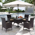 ALAULM Set di Mobili da Giardino per Esterni, Set Tavolo e Sedie da Pranzo in Rattan Intrecciato per Patio, Tavolo Quadrato con Piano in Vetro Temperato e Set Ombrellone