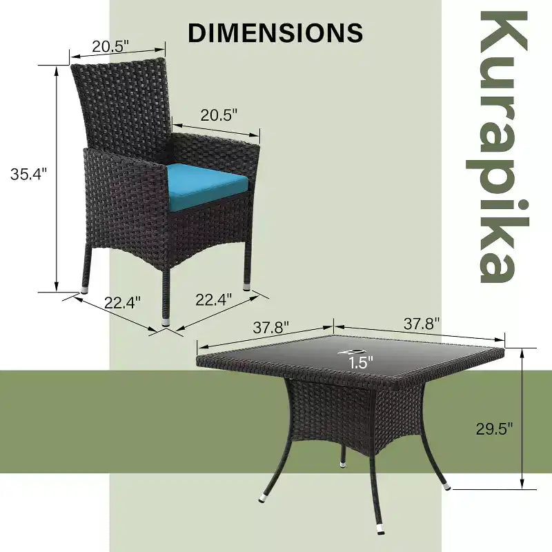 ALAULM Set di Mobili da Giardino per Esterni, Set Tavolo e Sedie da Pranzo in Rattan Intrecciato per Patio, Tavolo Quadrato con Piano in Vetro Temperato e Set Ombrellone