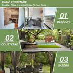 ALAULM Set di Mobili da Giardino per Esterni, Set Tavolo e Sedie da Pranzo in Rattan Intrecciato per Patio, Tavolo Quadrato con Piano in Vetro Temperato e Set Ombrellone
