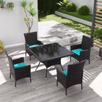 ALAULM Patio Furniture Outdoor Dining Set, Wicker Rattan Patio Dining Table and Chairs Set, Square Tempered Glass Tabletop with Umbrella Set